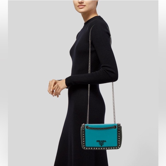 Prada Signature Glace Calf Studded Shoulder Bag - Picture 5 of 5